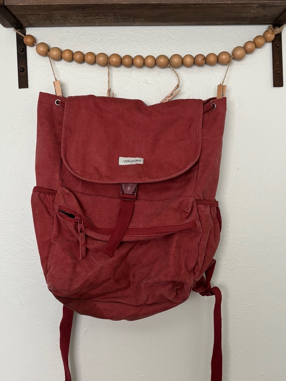Volcom Men's Deep Red Canvas Roll-Top Backpack